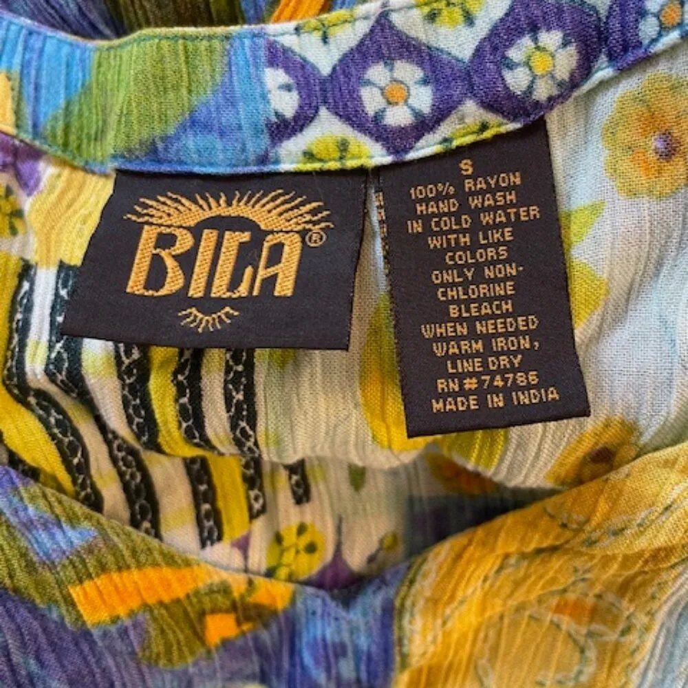 Vintage 90s BILA Rayon Maxi Jumper Dress Floral Sunflower Small Blue - Image 3