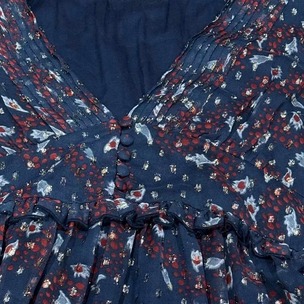 Urban Outfitters Long Sleeve Print Metallic Chiffon Lined Dress Women’s Large - Image 5