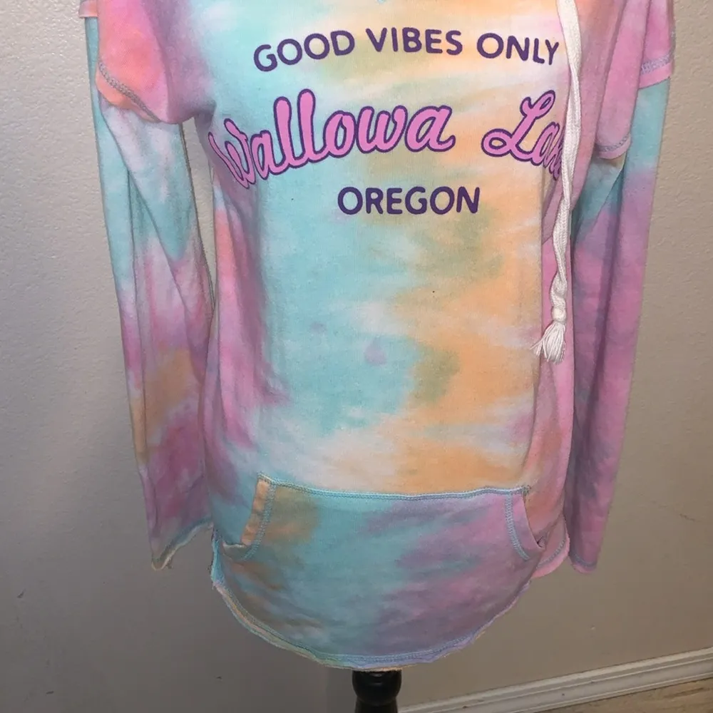 MV Sport Wallowa Lake Oregon Good Vibes Only Colorful Tie-Dye Hoodie Pullover Sweatshirt - Image 3