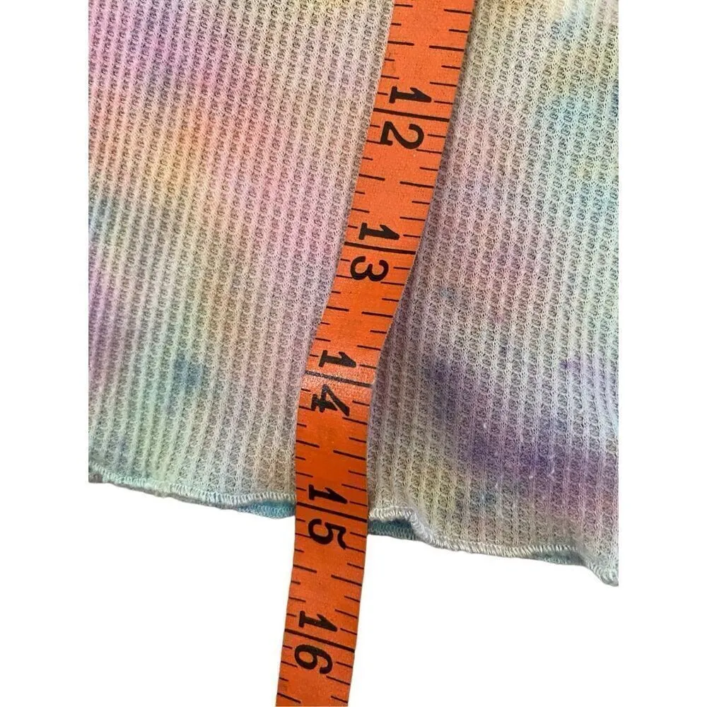 Freshman Rainbow Tie Dye Crop Top Waffle Lounge Cropped Long Sleeve T Shirt Blue Size XS - Image 9