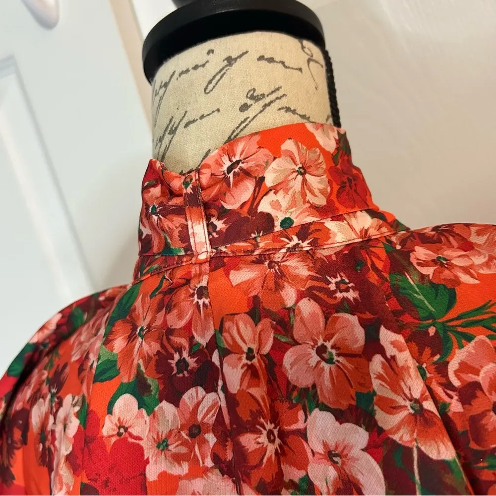New York & Company Long Sleeve Floral Ruffle Bell Sleeve Blouse Orange - Image 7
