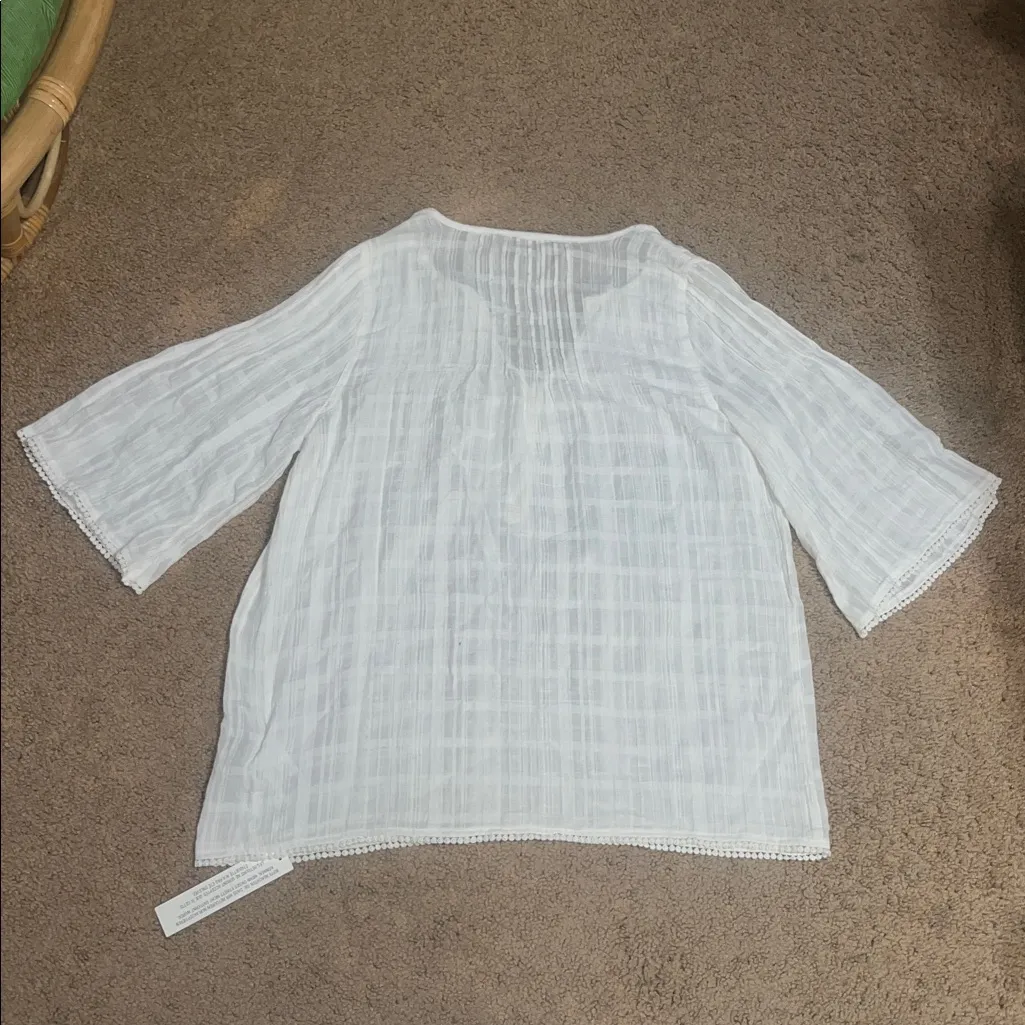 Wrap London Pintuck Gauze Flare Sleeve‎ Boho Blouse Buttons Tassels White 8 - Image 6