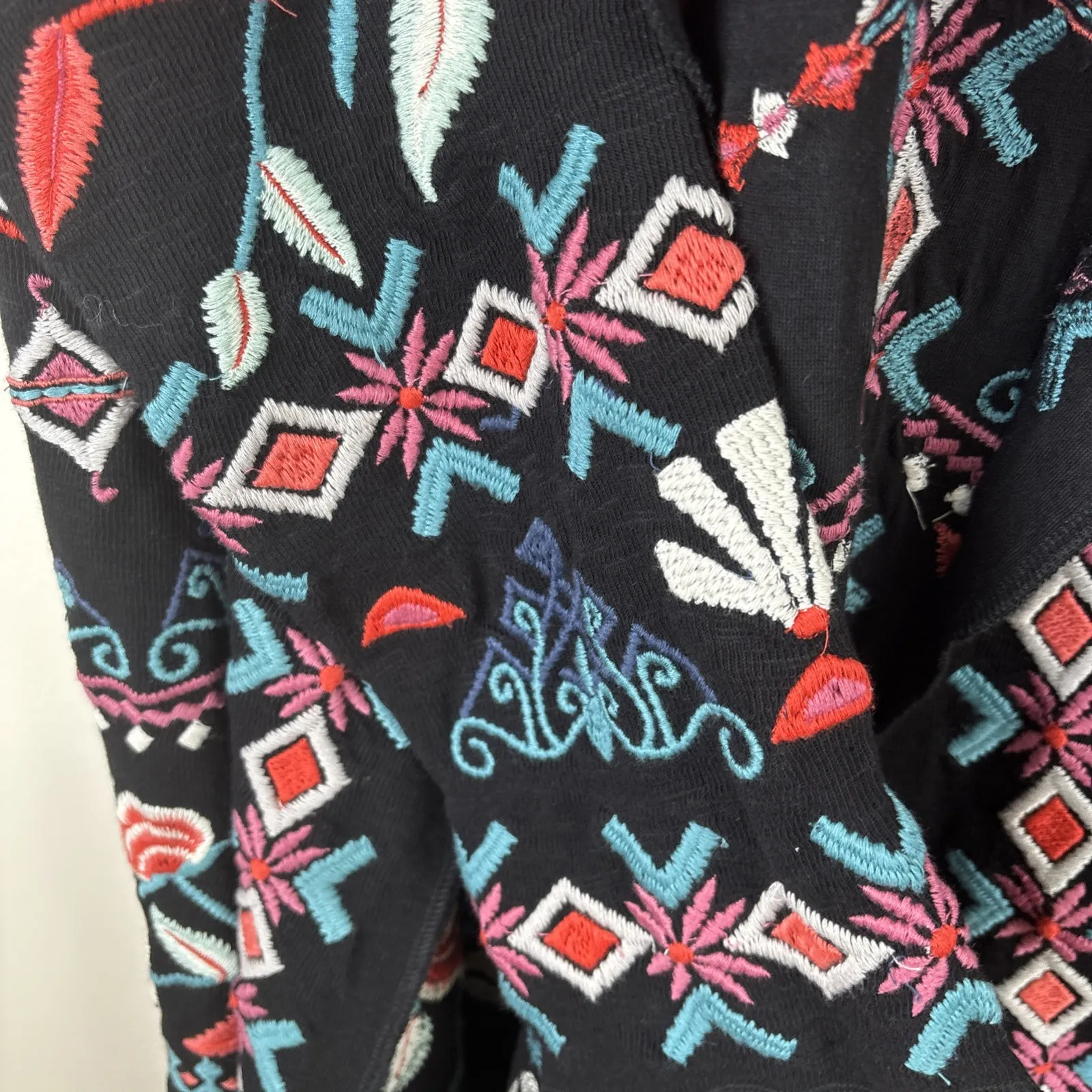 Caite Embroidered Cardigan Jacket Sz XS Black Floral Hooded Hand Made Duster - Image 4