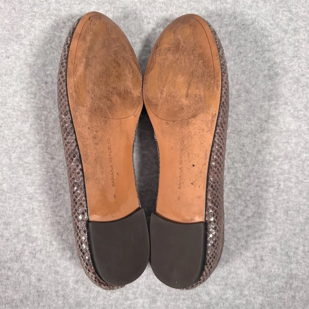 Banana Republic Women's Ballet Flats Brown Snake Skin Print Size 9M - Image 9