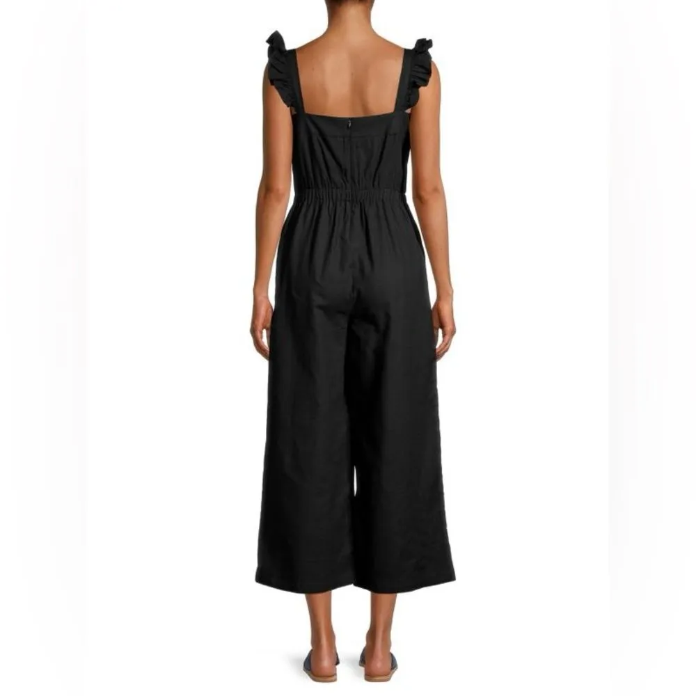 Lea & Viola Saks Off 5th 100% Cotton Solid Ruffle Jumpsuit Side Slip Pockets S - Image 2