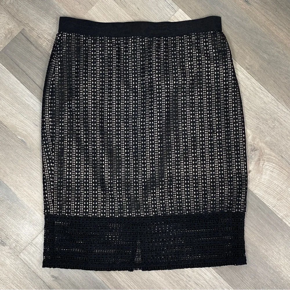 Ann Taylor Crochet Lace Sheer Illusion Pencil Skirt Black 6 - Image 6