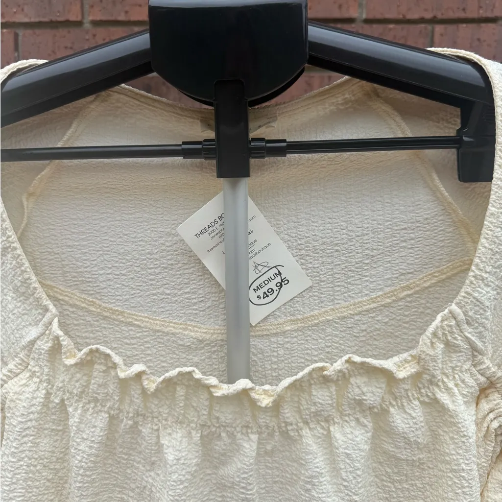 Promesa Romantic Blouse Top Womens Size Medium Puff Sleeve Cream Off White Fairy - Image 4