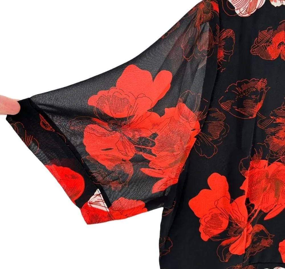 Red Black Floral Short Sleeve Tie Neck Maxi Dress size 14 NWT - Image 5