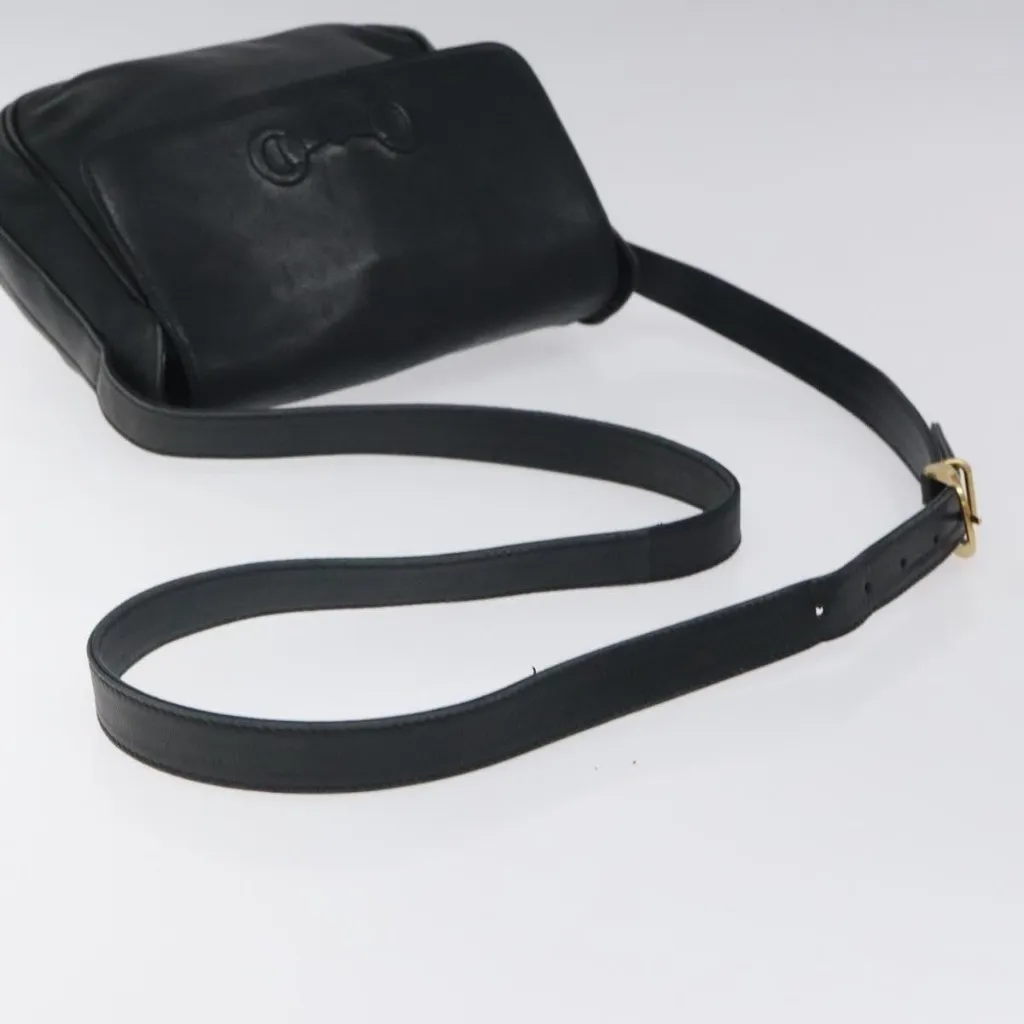 Horsebit Shoulder Bag Leather Black Gold 007 3444 0220 Authentic - Image 11