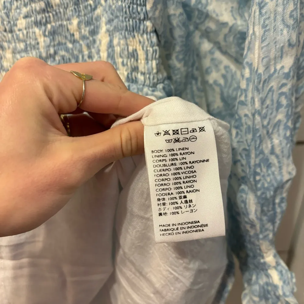 Faithfull The Brand Blue & White Linen Babydoll Blouse - Image 7