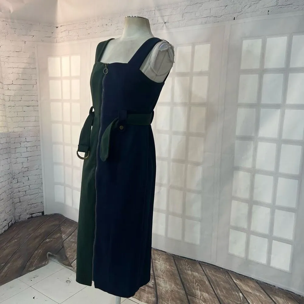 Green and Blue colorblock Sleeveless Midi Zip Up Dress Size Small - Image 3