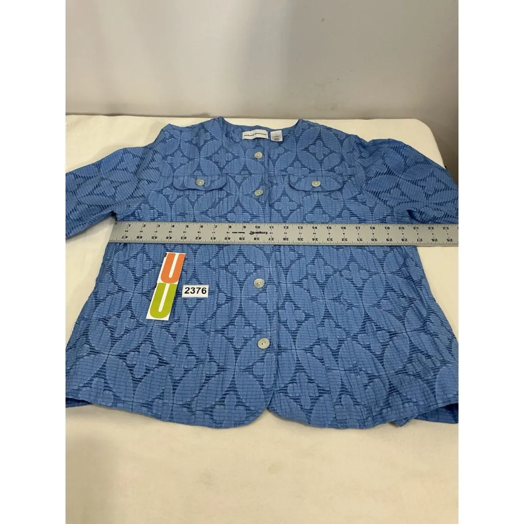 Womans Alfred Dunner 14 Blue Button Up 3/4 Sleeve Light Weight Shacket - Image 5