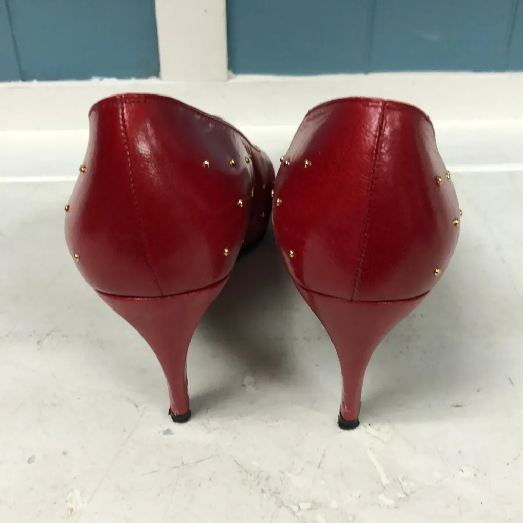 Vtg Stuart‎ Weitzman gold Studded Class red kid leather pumps heels women’s sz 8 - Image 7