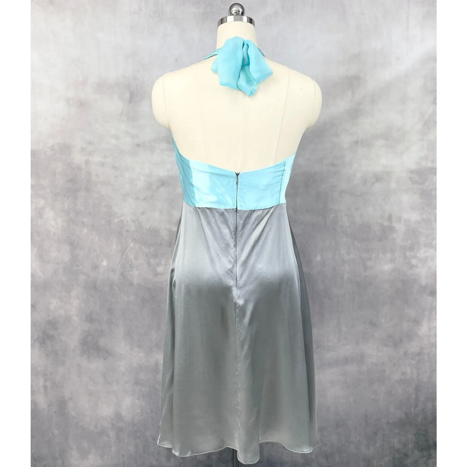Y2K ANKA New York Dress Halter Size Medium Silk Glam‎ Party Femme Club HOCO Blue - Image 3