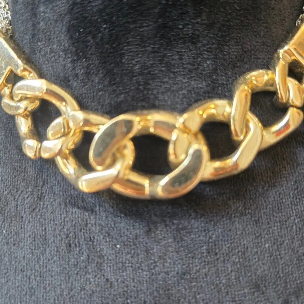 Express Fashion Two Tone Glossy Curb Link Chain Necklace with Lobster Clasp - Image 3