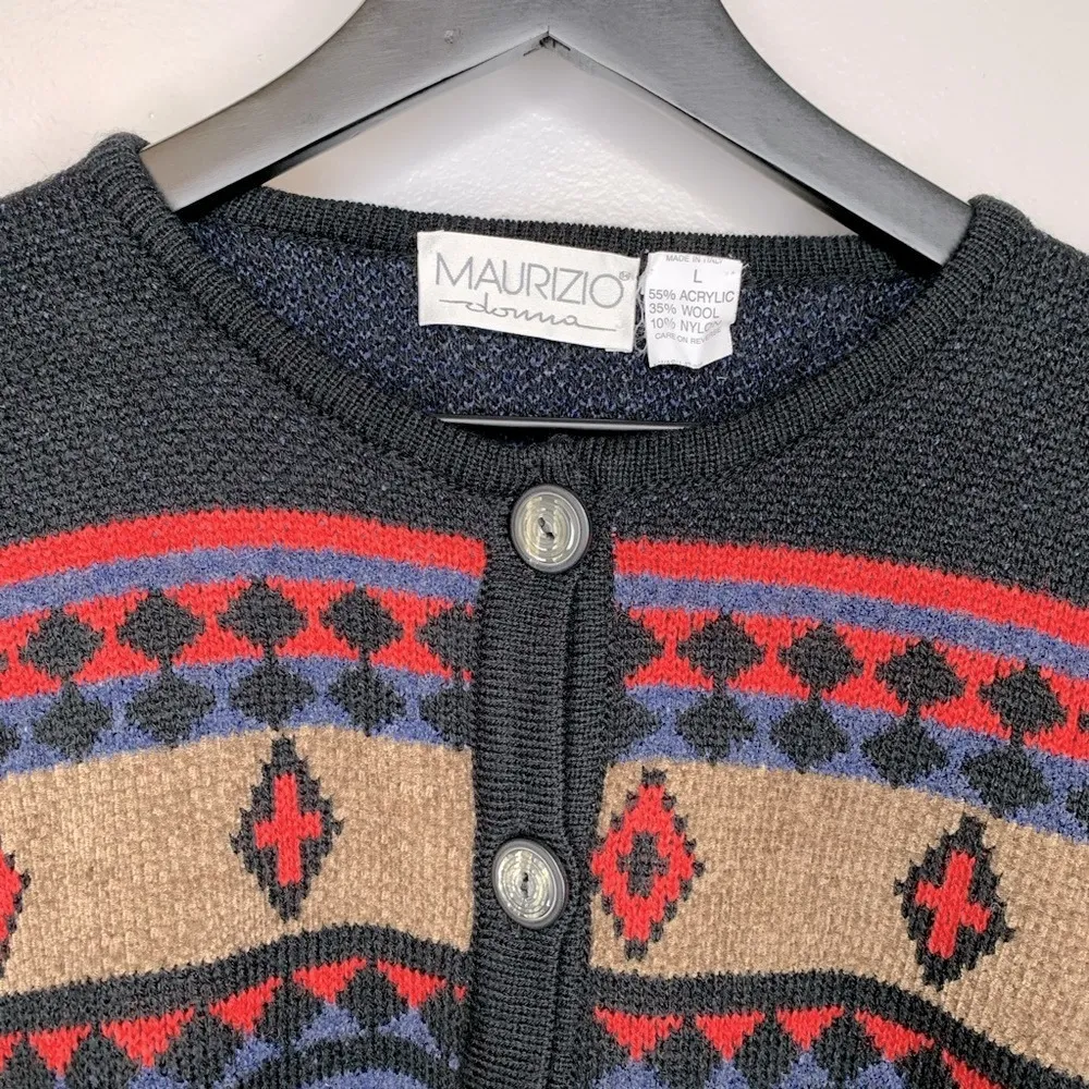 Donna Maurizio Boho Wool Fringe Tassel Sweater Size L - Image 3