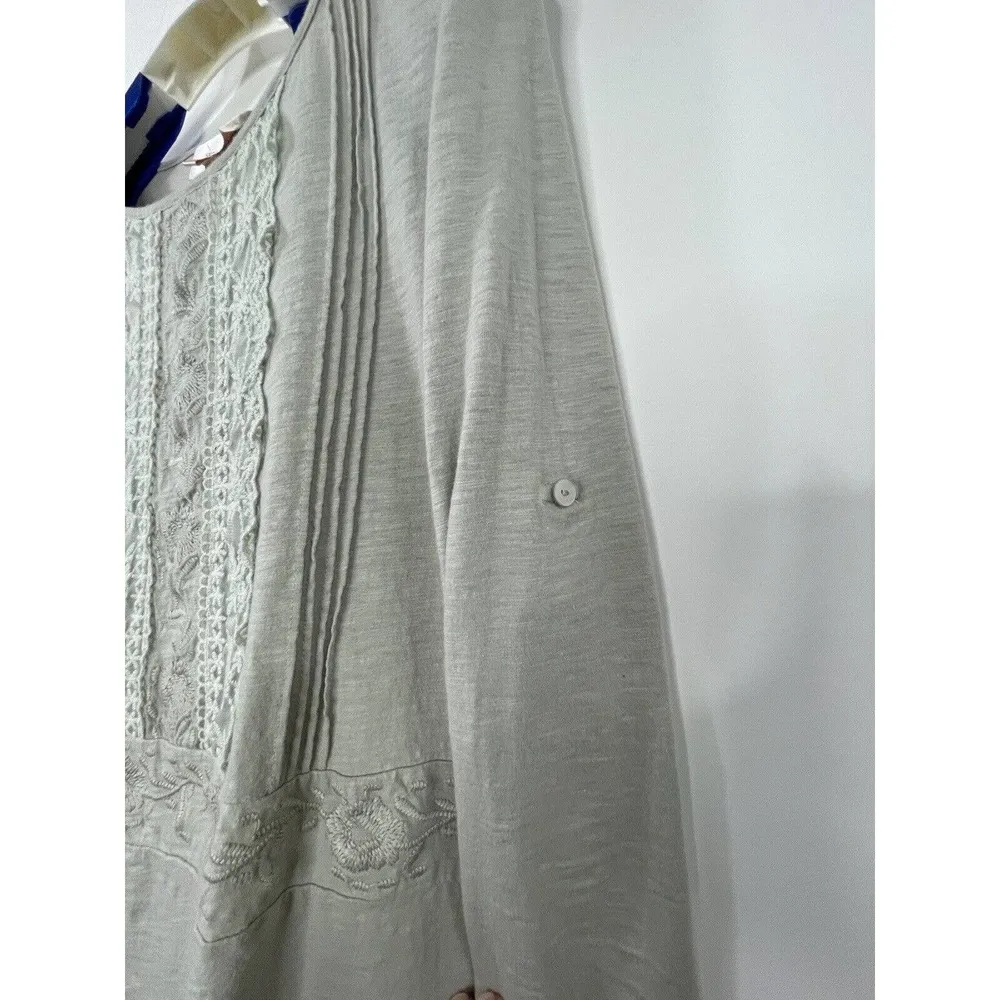 Anthropologie Skies Are Blue Embroidered Lace Top Shirt Size Medium Sage Green - Image 4