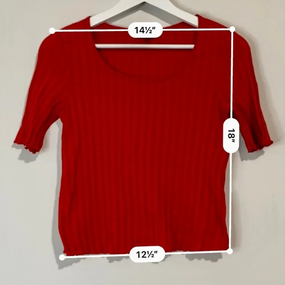 Topshop Women’s Short Sleeve Striped Scalloped Bottom Sweater Red Size 6 FLAW - Image 7