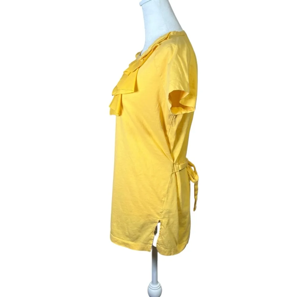 Isaac Mizrahi Live Yellow Tunic Top Ruffle Tie Casual Pullover 100% Cotton Small - Image 5