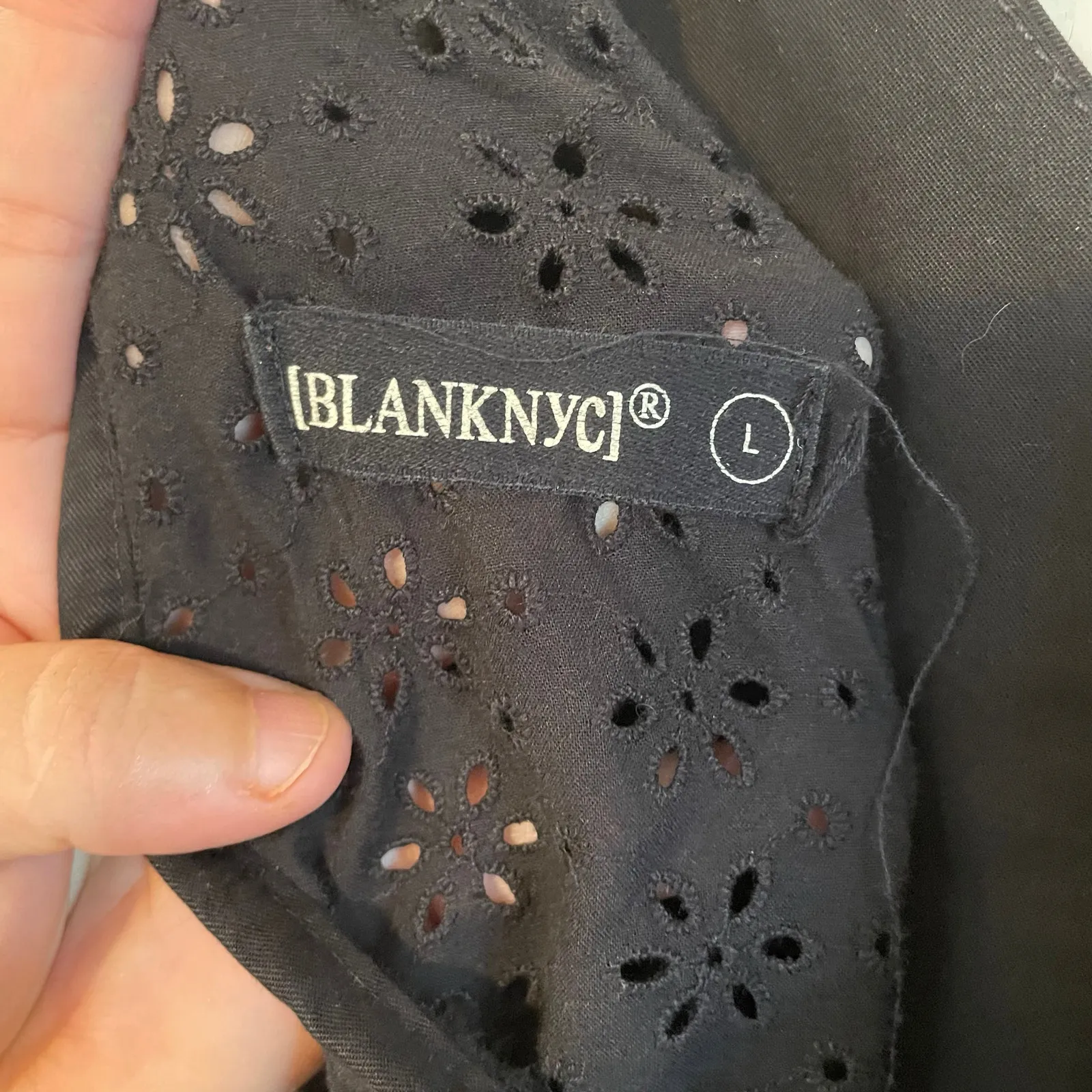 Blank NYC Black Flower Eyelet Pattern Romper size Large - Image 3