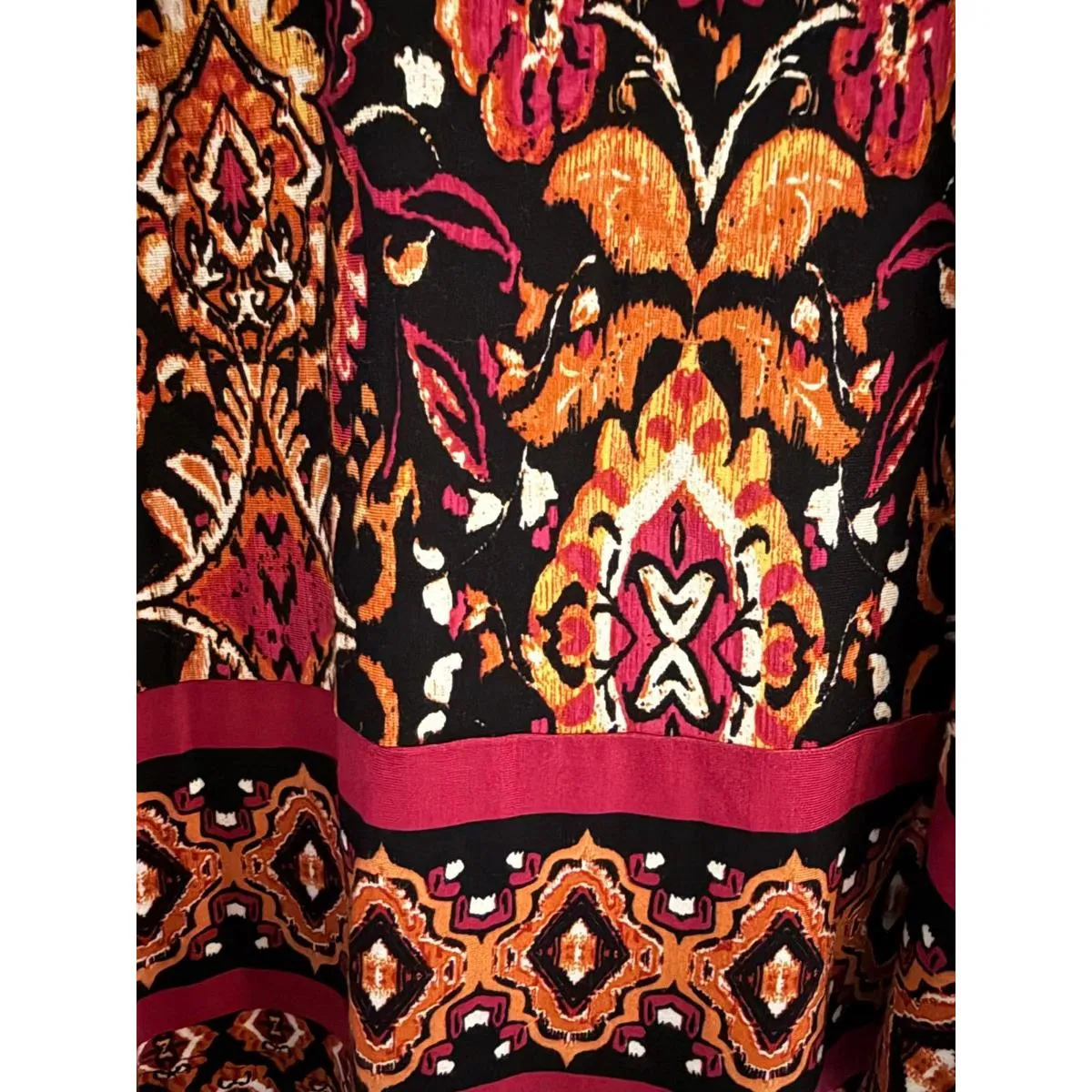 NEW Stella + Ginger Women's Blouse Large BOHO Ruffle Abstract Multicolor Rayon Black - Image 3