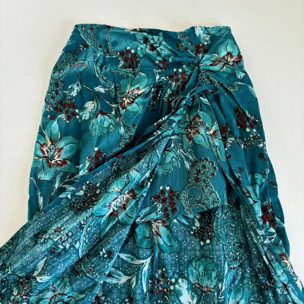 Band of the Free Celene Deep Teal Boho Floral Layered Midi Skirt Women’s Size XS Green - Image 6