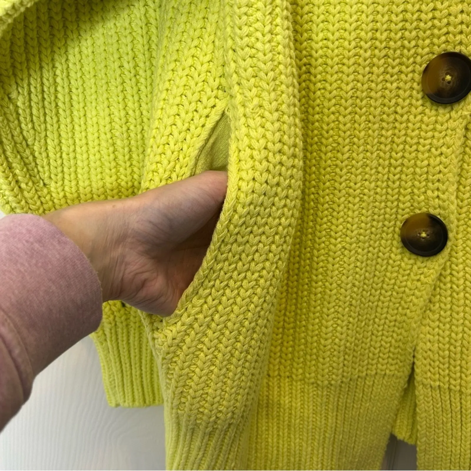 Free People Knit Sweater Neon Yellow Cardigan Swim Too Deep Cardi Oversized XS - Image 10