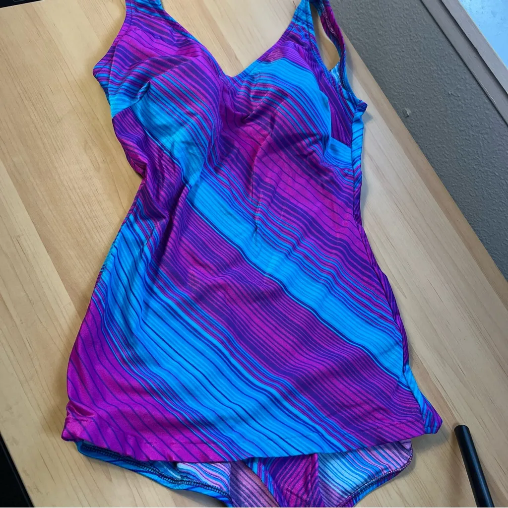 Maxine of Hollywood Vintage Vibrant Purple and Blue Striped Swimsuit retro 16 - Image 3