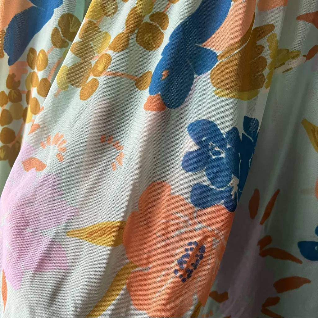 Free People Mint Combo Floral Print Of Paradise Tie Front Crop Top Size XS - Image 7