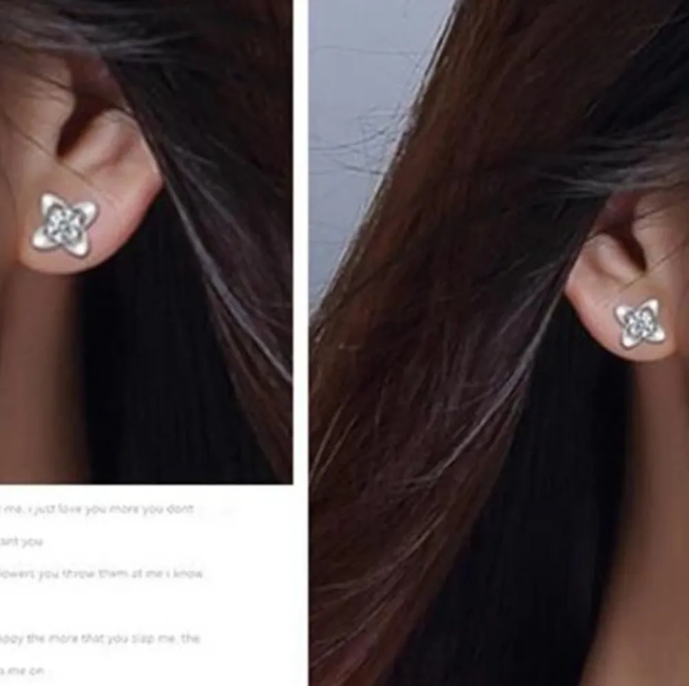 NEW 925 Sterling Silver Clover‎ Diamond Stud Earrings - Image 12