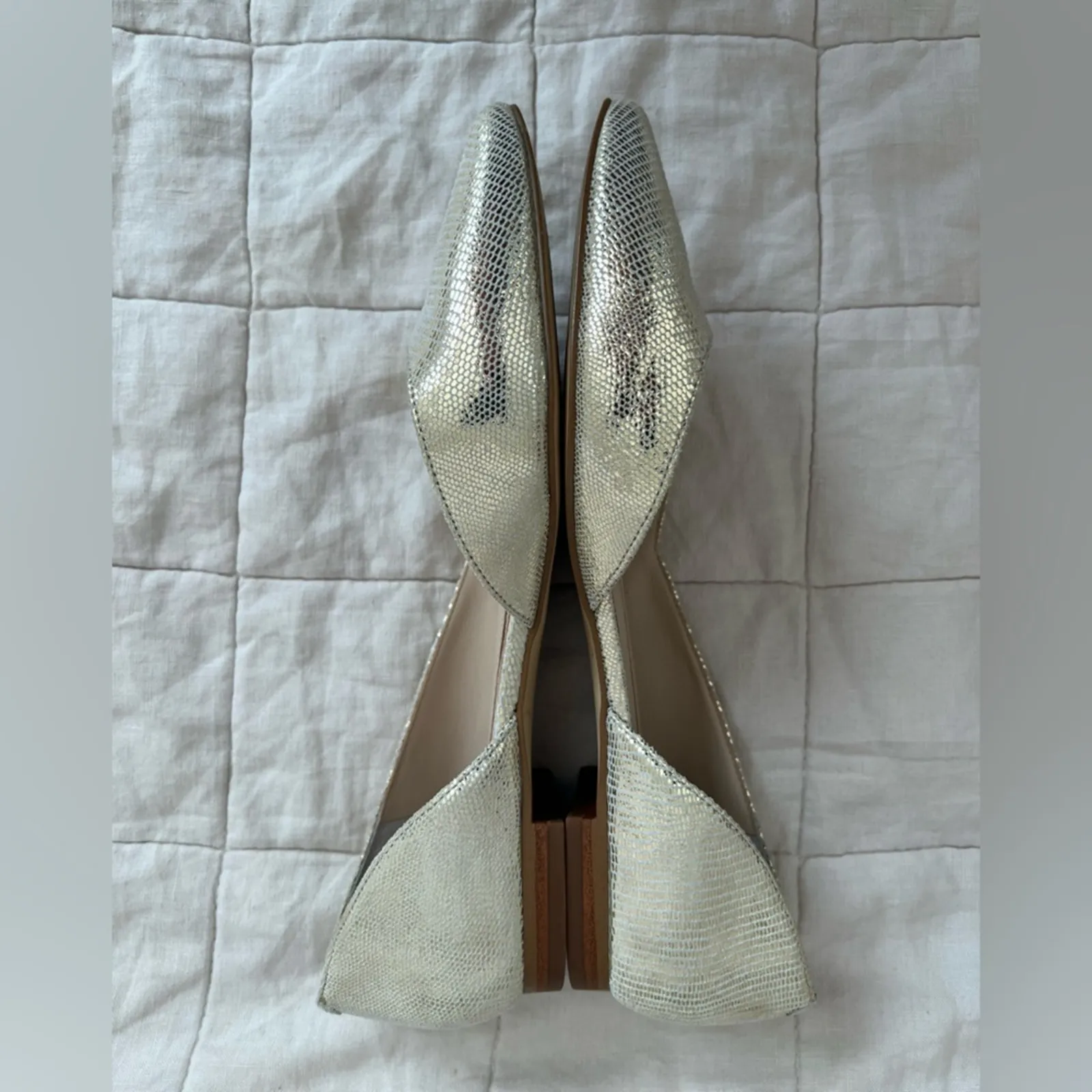 Marc Fisher LTD Neutral Gold Metalic Textured Sunny Half D’orsay Flats - 6.5 - Image 3