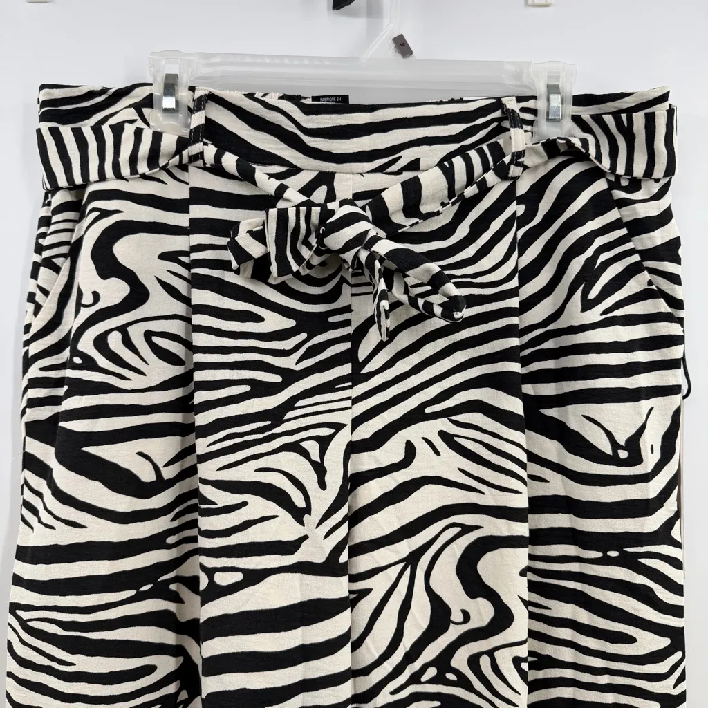Nicole Miller Zebra Print Wide Leg Mid-Rise Tie Waist Pants XL NWT - Image 2