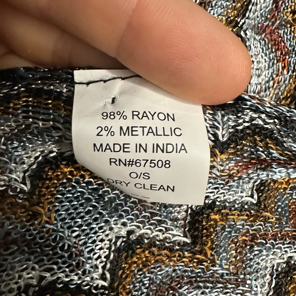 Multicolor Striped Patterned Scarf Sparkly with Fringe *Used (RN#67508) Black - Image 7