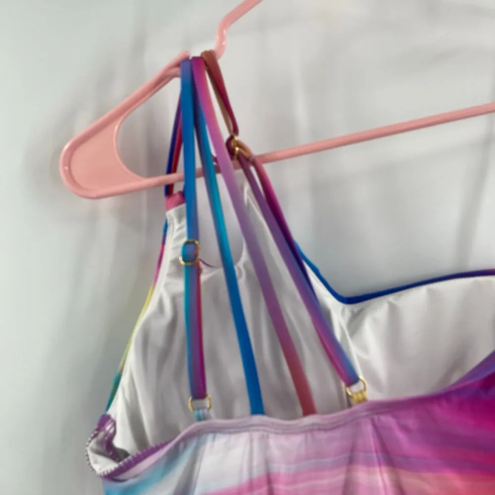 LA BLANCA Sunset Shores Swimsuit SZ 8 One Shoulder Ombre NWT Rainbow Multicolor - Image 11