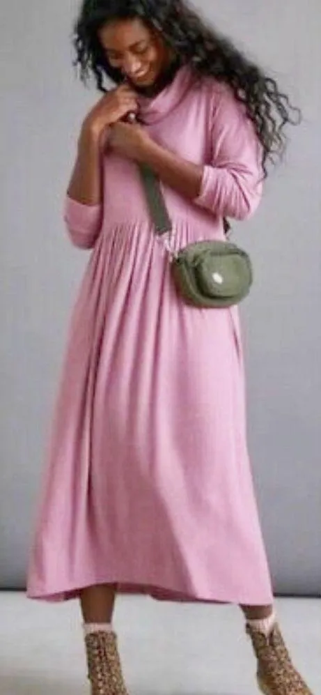 Anthropologie’s Dolan Alissa Maxi Dress Pockets Soft Ribbed Cowl Neck Pink XS - Image 9