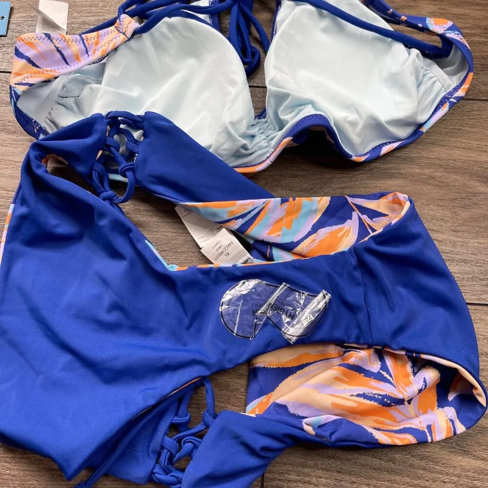 Cupshe Tropical Bikini Set Womens Size XL Strappy Back Top & Reversible Low Rise - Image 8