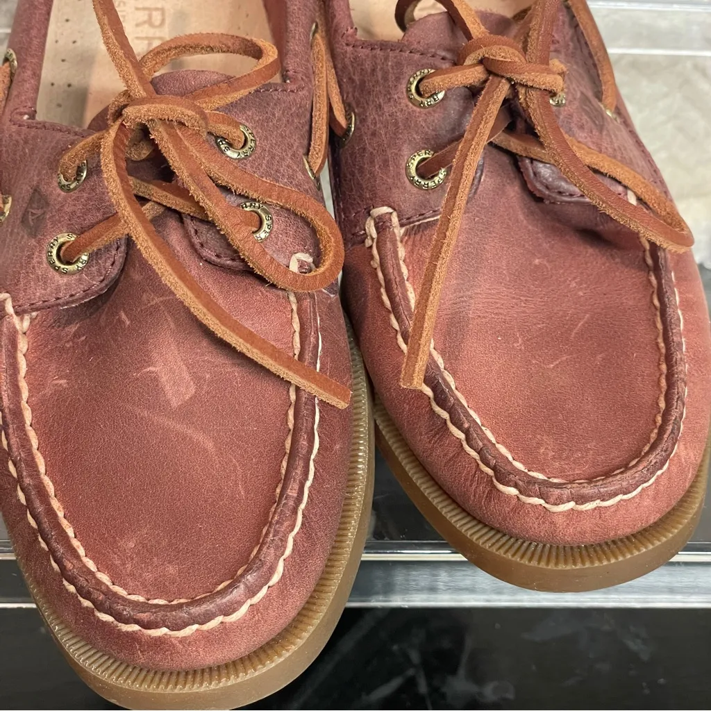 Sperry Womens 6 Red Leather 2 eye Boat Shoes Loafer Burnt Sienna Preppy Classic - Image 8
