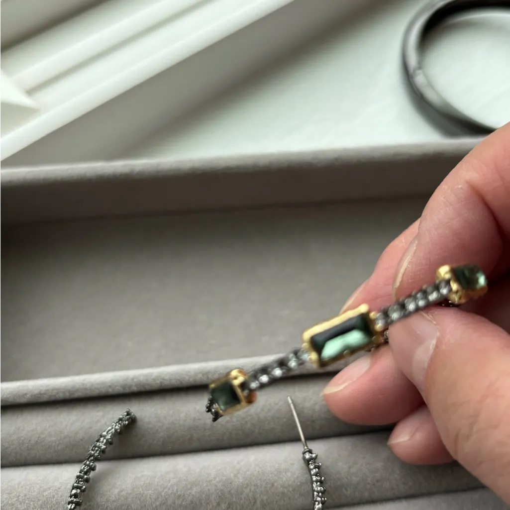 Alexis Bittar Gold and Silver Hoop Earrings with Green Accents - Image 5