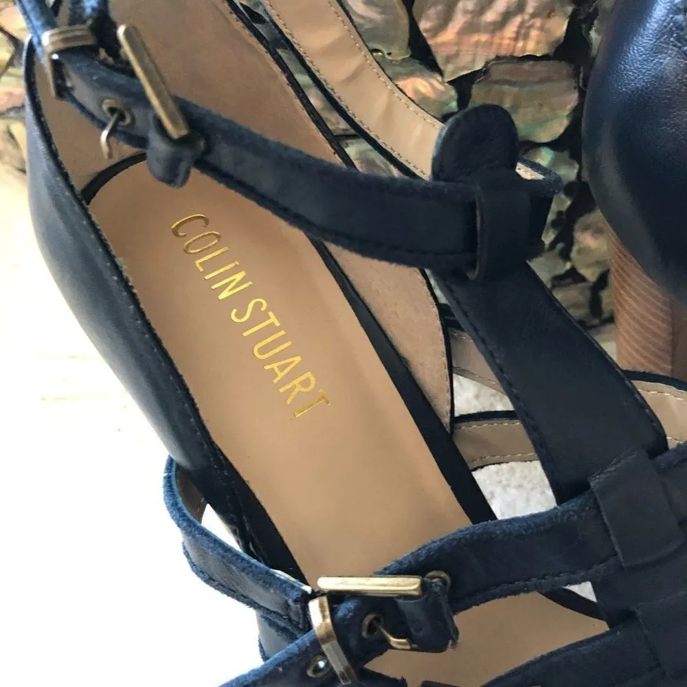 Colin Stuart navy strappy leather heel sz 10 - Image 3
