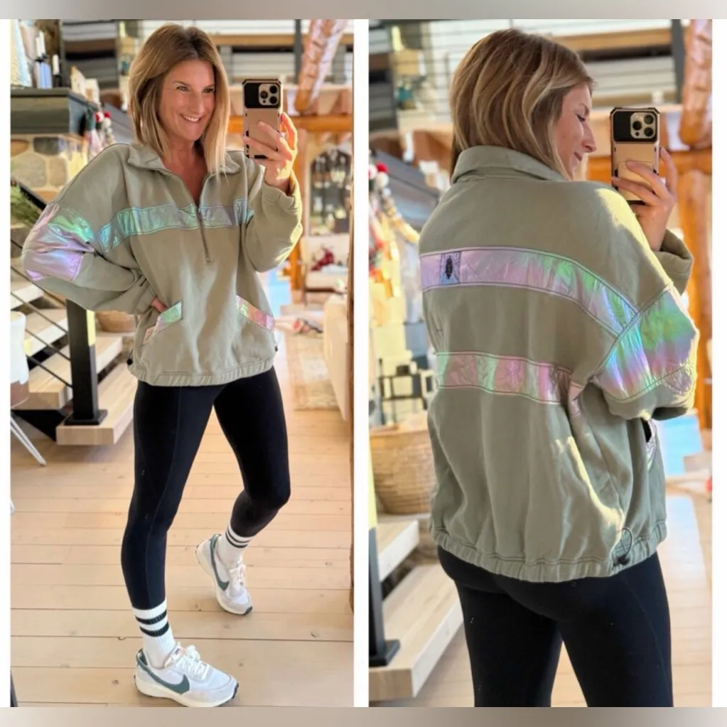 Free People MOVEMENT AWAY WE GO HALF ZIP Green Size M - Image 3