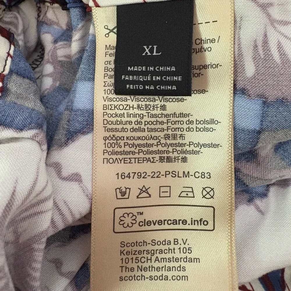 Scotch & Soda Blue Gingham and Burgundy Floral Printed Wide Leg Trousers Size XL - Image 10