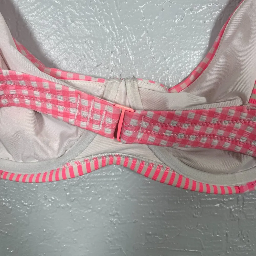 Aerie Women Plus Size XXL Pink White Gingham Stripe Bikini Top Underwire Tie - Image 4