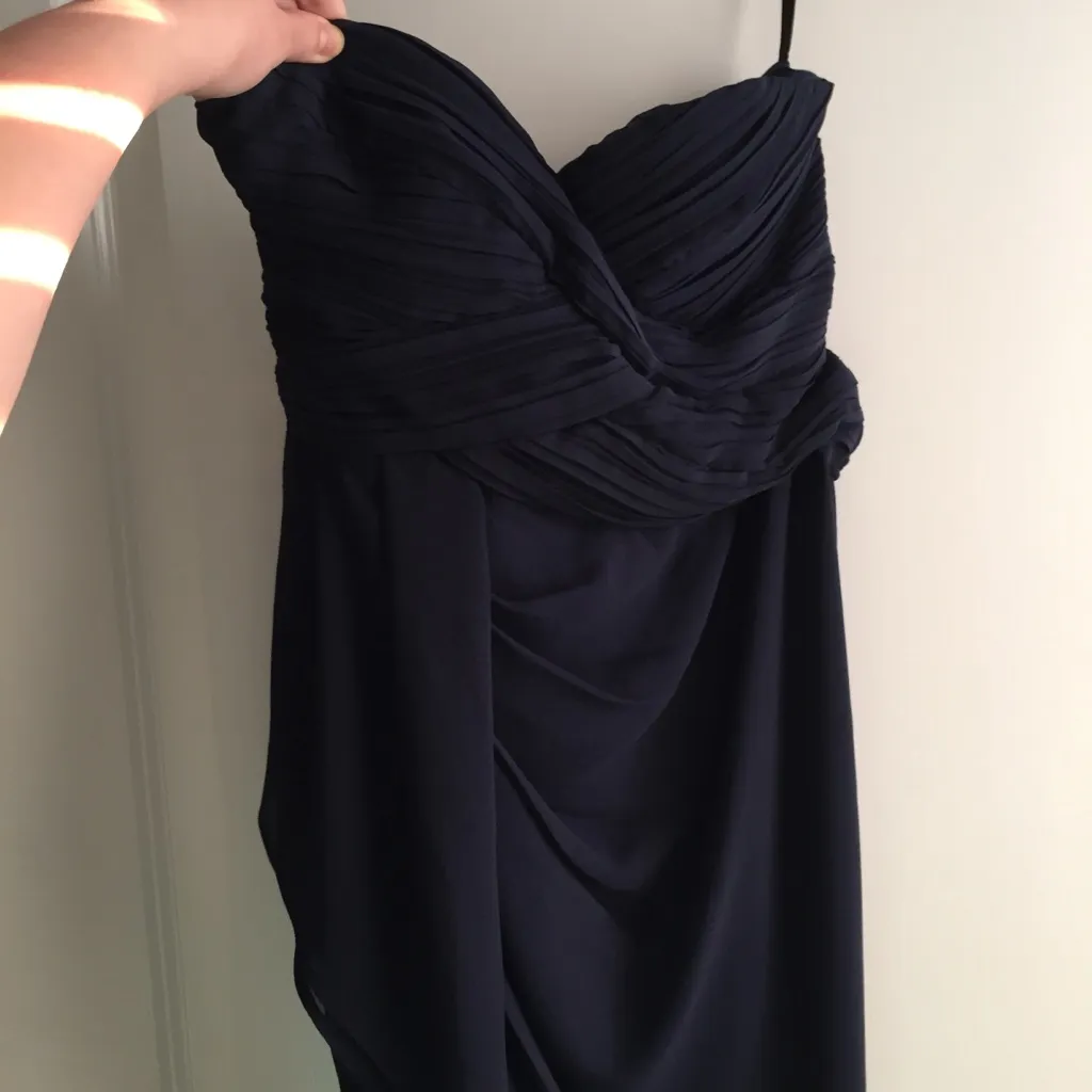 Minuet Navy Strapless Grecian Layered Dress Blue - Image 4