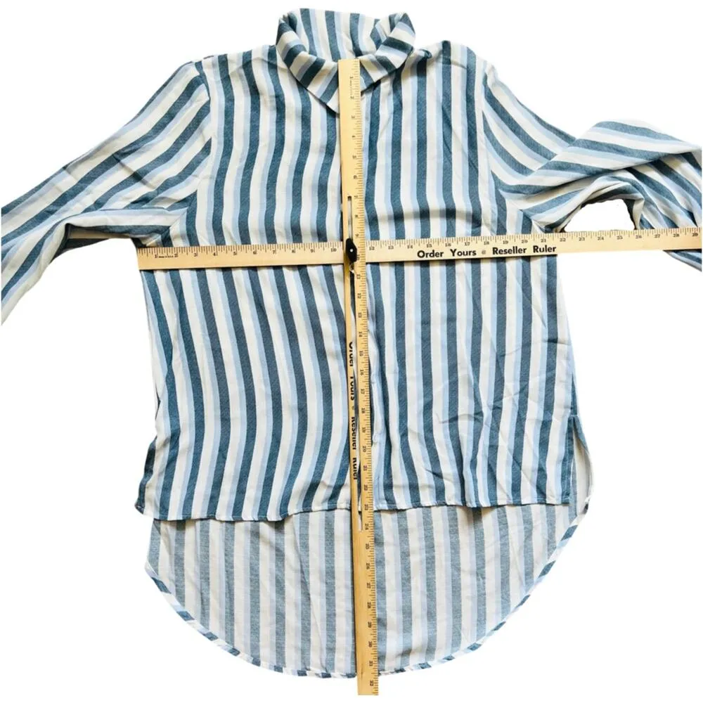 Emi & Joe Blue Cream Pinstripe Button Up Blouse Top Size M High - Image 6