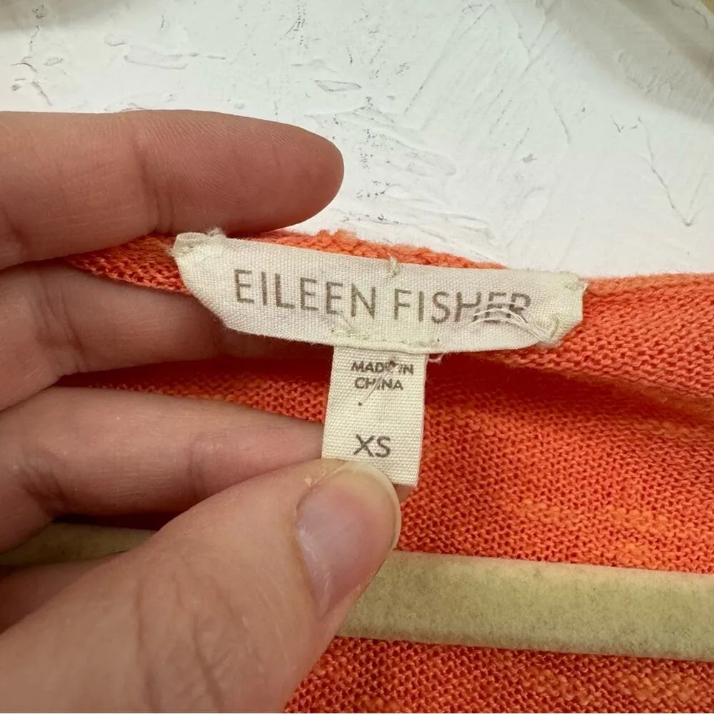 Eileen Fisher Orange Linen V Neck Hooded Sweater Womens XS Lagenlook Casual - Image 3