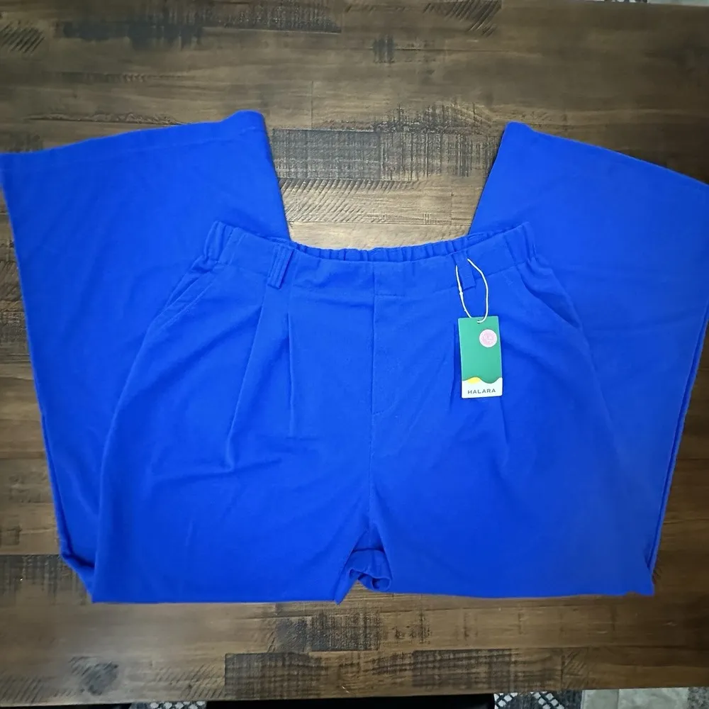 Halara Women's Flex High Waisted Side Pocket Wide Leg Waffle Blue Work Pants XL - Image 5