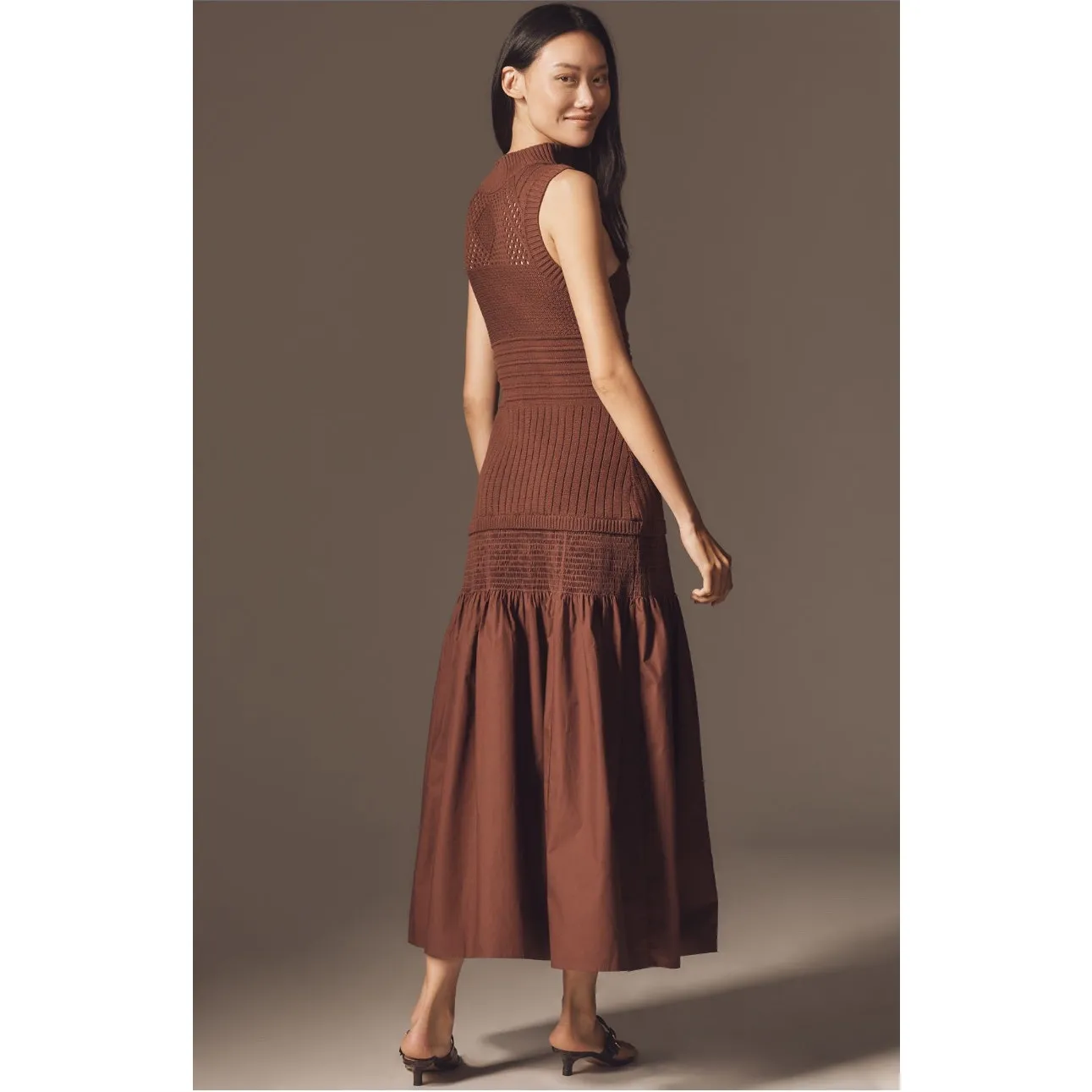 Anthropologie NWT Sleeveless Mock Neck Drop Waist Knit Midi Dress Size L - Image 2