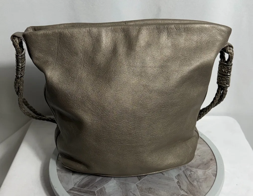 Fossil 75082 Genuine Leather Shoulder Bag Taupe Hobo Braided Strap Boho Chic - Image 1