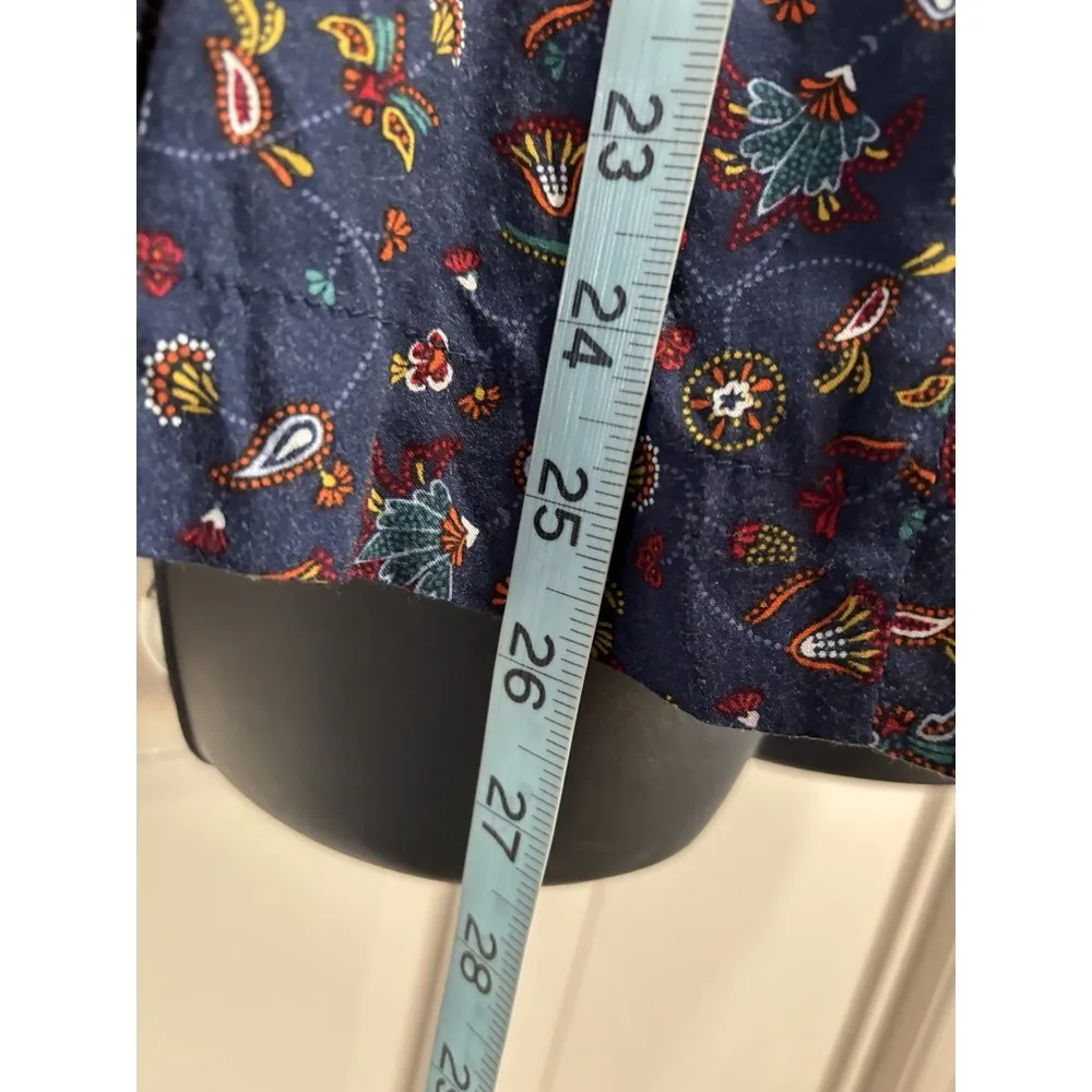 Old Navy Navy/Multi Floral/Paisley Long Sleeve‎ Tie/Tassel Neck Blouse Sz Small - Image 3