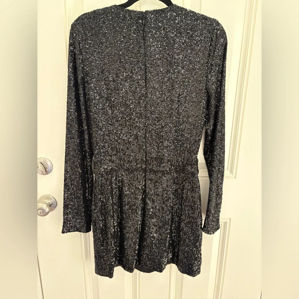 Ramy Brook Becky Long Sleeve Sequin Deep V-neck Cocktail Dress in Black Size 10 - Image 8